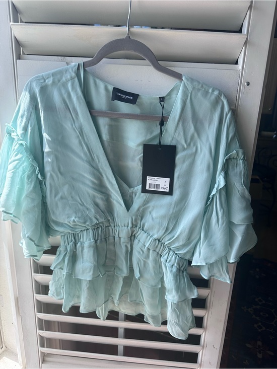 The Kooples Tops - The Kooples Mint Ruffle V-Neck Peplum Blouse